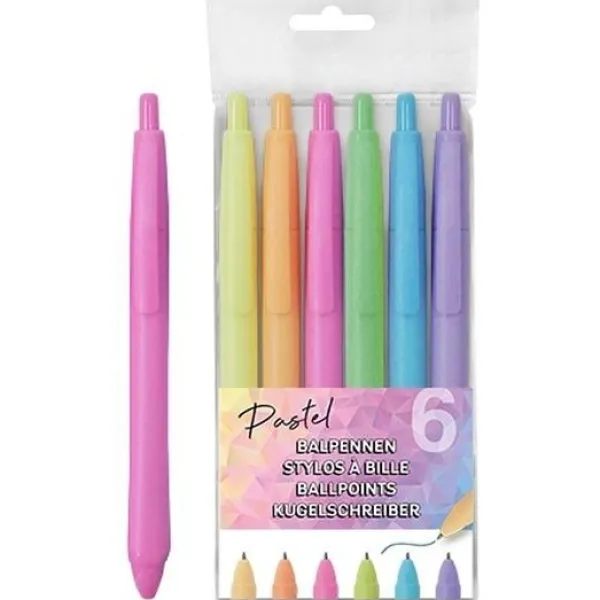 De Grote Speelgoedwinkel Balpennen Pastel 6 Stuks Blauw Schrijvend Clearance