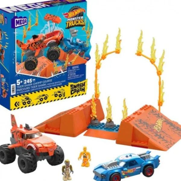Mega Bloks Mega Hot Wheels Monster Trucks Tiger Shark Chomp Course Hot