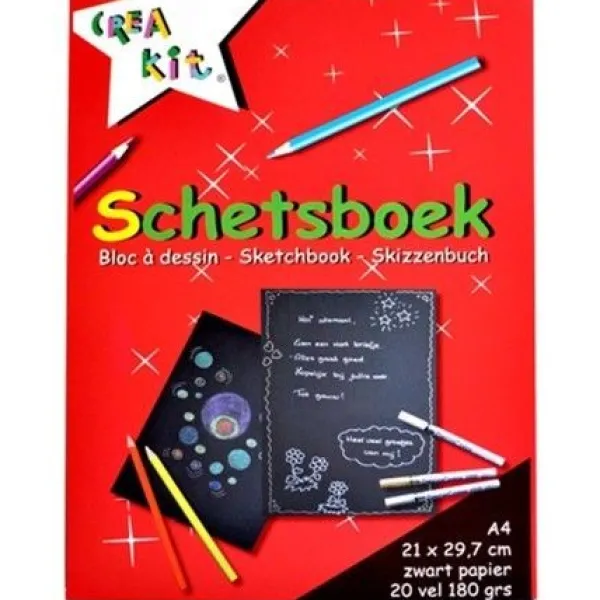 De Grote Speelgoedwinkel Schetsboek A4 20P Zwart Papier 180 Gram Hot