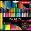 Stabilo Pen 68 Max, Arty Etui 12 Kleuren New